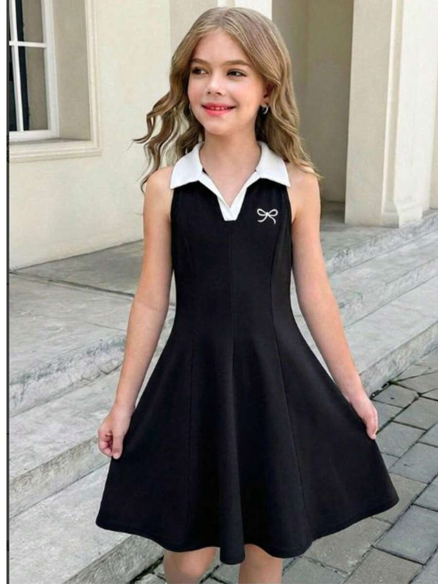 女童夏季新款时尚连衣裙，儿童时尚幼儿夏季薄款学院风公主裙 - 黑色 - 查看 1