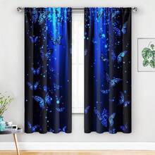 2pcs Classic Butterfly Print Blackout Curtains, Polyester Curtain Panels With Rod Pocket, Dreamy Animal Pattern, Suitable For Bedroom And Living Room - Multicolor - View 8