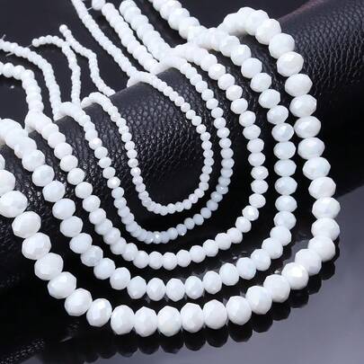 1pc Faceted Ceramic White AB Crystal Flat Beads, Multi-Size Versatile Beading Glass Loose Beads For DIY Bracelet Necklace Jewelry Making
