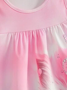 4-7 Years Old Girls' Sleeveless Dress, Super Cute Cat Print Loose Casual Sleeveless Dress, Suitable For Summer Daily Wear, Casual Sports, Parent-Child Outings - Pink - View 6