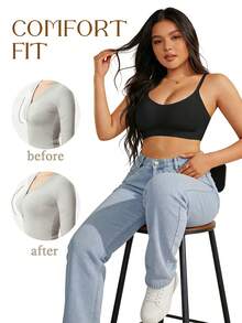 女士加大码无缝文胸，带果冻胶支撑、无钢圈、聚拢、可调节肩带和侧边平滑、提升 - 黑色 - 查看 3