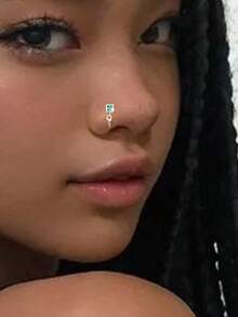 925纯银水钻鼻钉，精致几何立方氧化锆吊坠迷你扁平鼻环 - 單隻 - 查看 2