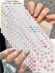3/6/9/12/15/18/21/30片装 5D立体花卉美甲贴纸，彩色浮雕花朵美甲贴花，适合春夏DIY美甲 - 彩色 - 查看 19