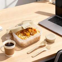 Double Layer Transparent Plastic Bento Box With Sauce Dish And Tableware, Sealed And Leak Proof Fruit Salad Food Container, Reusable Lunch Container, Suitable For Students Adults To Use In School, Office, Travel, Camping, Picnic, And Back To School - Multicolor - View 4