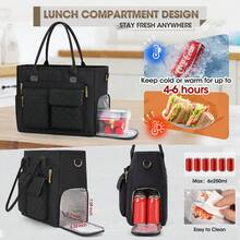 NEWHEY Tote Bag, Teacher's Handbag, With Insulated Lunch Compartment, 15.6-Inch Laptop Bag, Unisex Lightweight Work Bag, Nurse Bag, Office, College, And Nursing Laptop Tote, Black - Multicolor - View 5