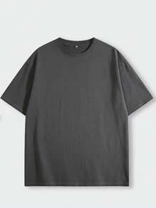 230g Heavyweight Pure Cotton Short-Sleeve T-Shirt For Men. Made From High-Weight, Tightly Spun Cotton, This T-Shirt Boasts A Natural Drape And Crispness. The Loose, Drop-Shoulder, Oversized Fit Is Suitable For Everyday Wear, Commuting, Street Style, Layering, And As A Base Layer. It's Soft Against The Skin, Wrinkle-Resistant, And Features A Simple Solid Color For A Sophisticated Minimalist Style. A Hardcore Basic Top That Combines Comfort And Quality. - 黑色 - 查看 12