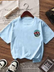 Tween Boys' Graphic Print Short Sleeve T-Shirt, Student Youth Casual Summer Top - Baby Blue - View 3