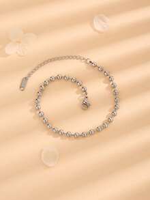 1 chiếc vòng tay đính hạt phong cách Hàn Quốc tối giản, thanh lịch, sang trọng, đa năng, phụ kiện thời trang cá nhân hóa dành cho nữ, chất liệu thép titan (hạt ngẫu nhiên) - Màu thép 1 - Xem 4