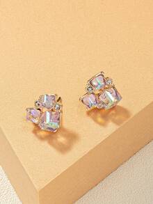 1 par de pendientes de lujo con incrustaciones de diamante de imitación hueco, versátil para uso diario y regalo de fiesta para niña, nuevo modelo 2026 - Pendientes de piedras preciosas - Ver 3