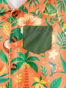2 Stück/Set Baby Jungen Lässig Tropical Muster Kurzarm Hemd und Shorts Set, geeignet für Outdoor, Urlaub, Sport im Sommer - Grün - Übersicht 6