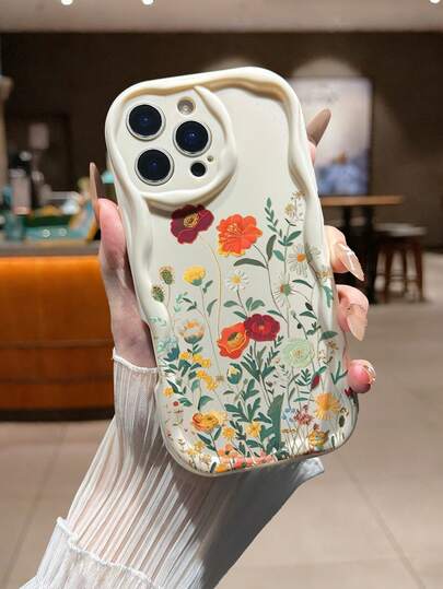 Flower Cream Textured Wavy Edge Glossy Painted Anti-Drop Phone Case Compatible With IPhone 17pro/17Air /17/17promax16/11/16pro/16plus/16promax/16e/15Promax/13/14/12/XS/XR/7G/8P, Galaxy A17/A07/S25/S25PLUS/S25 Ultra/A16/A36/A26, 11/12Pro/12/12X/13Pro/14Pro/15Pro/, 10/9/Note9/12c/Note11pro/Note8Pro