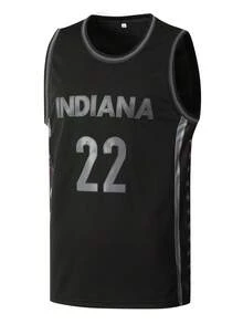 22号黑色刺绣男士篮球服，圆领无袖休闲运动背心 - 黑色 - 查看 2