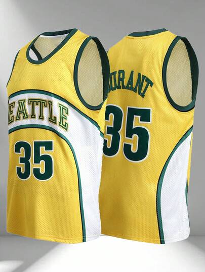 Men's Embroidered Basketball Jersey, Yellow Sleeveless V-Neck T-Shirt, Casual Sports Top For Party