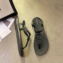 Women's Roman Sandals, New Summer Net Celebrity Style Flat Flip Flops, Beach Holiday Sandals - Black - View 5