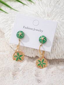 2 Pairs Ocean Beach Style Starfish Stud Earring & Mermaid Tail Dangle Earrings, Sand Dollar Drop Earrings Set Suitable For Vacation, Bikini Outfits, Bohemia Vacational Jewelry For Women - Multicolor - View 7