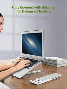 Soporte ajustable para portátil de escritorio, plegable y portátil con ajuste de ángulo libre, de ABS+Silicona+Aluminio, soporte para portátil y notebook, con ventilación y refrigeración, accesorio de soporte para portátiles, tabletas y libros (Negro/Blanco, 1 pieza) - Multicolor - Ver 8