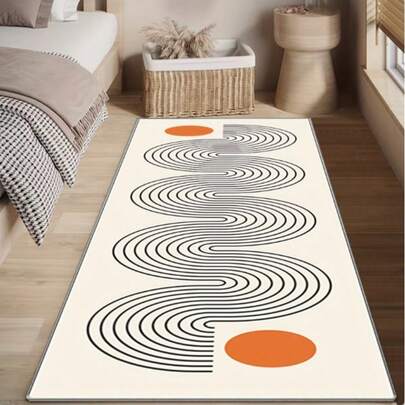 1 pieza Alfombra de área moderna - Minimalista beige con acentos en negro y naranja, ligera y práctica, perfecta para la decoración de la sala de estar, el dormitorio o el pasillo, alfombra de pasillo | Accesorio de decoración interior moderno, alfombra de sala de estar