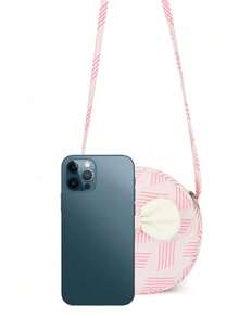 1pc Girls' Cute Bow Nylon Small Round Bag, Fashion Striped Phone Coin Purse, Personalized Crossbody Bag, Zipper Closure, Suitable For All Seasons - A - View 7