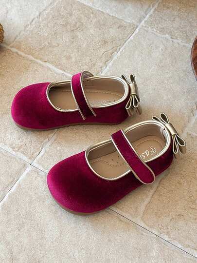 2026春季新款韩版丝绒蝴蝶结装饰乐福鞋，女童公主鞋