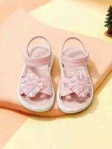 Cute Rhinestone Bow Open Toe Girls Sandals, Breathable Beach Holiday Shoes - Pink - View 5