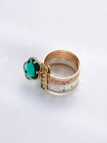 1pc Tri-Color Charming Five-Leaf Clover Pendant Ring With 7 Circulars Hyperbole Ring Suitable For Teenager Daily And Holiday Wear Party Accessory - Five-leaf Clover Seven-day Ring - View 8
