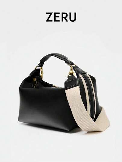 2026新款复古风时尚女包，休闲单肩手提包，侧边条纹装饰