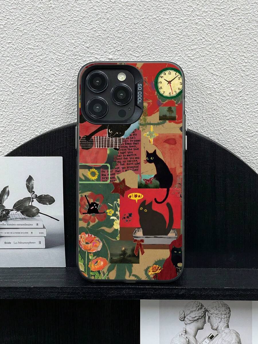 1 chiếc ốp lưng điện thoại chống sốc họa tiết mèo và hoa phong cách Gothic tối màu, thích hợp sử dụng cá nhân hoặc làm quà tặng, tương thích với iPhone 11/12/13/14/15/16/16PRO/16PROMAX, Galaxy A05/A15/A25/A35/A53/A54/A55/S23/S24 - Nhiều màu - Xem 1