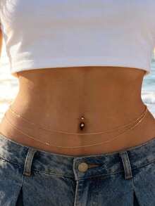 1pc Minimalist Layered Body Chain, INS Style Delicate Waist Chain Summer Beach Jewelry For Women - Cross Chain - View 1