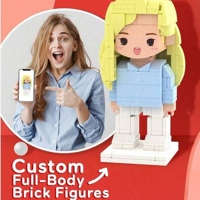 1pc Customized Brick Figure Over 300 Pieces, Personalized Full Body Brick Figure 1-2 People (Over 500 Pieces), Customized Brick Couple Figure, Customized Square Face Brick Portrait, Customized Full Body Brick Figure 2 People, Customized Brick Figure Gift For Adults 14+ Years Old, Customized Brick Figure, Personalized Mini Building Block Set