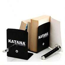 Sujetalibros decorativo de metal moderno divertido y único color para estantes soporte de libro catana para oficina hogar o computadora para hombres y amantes de los libros-B031 - Negro1 - Ver 5