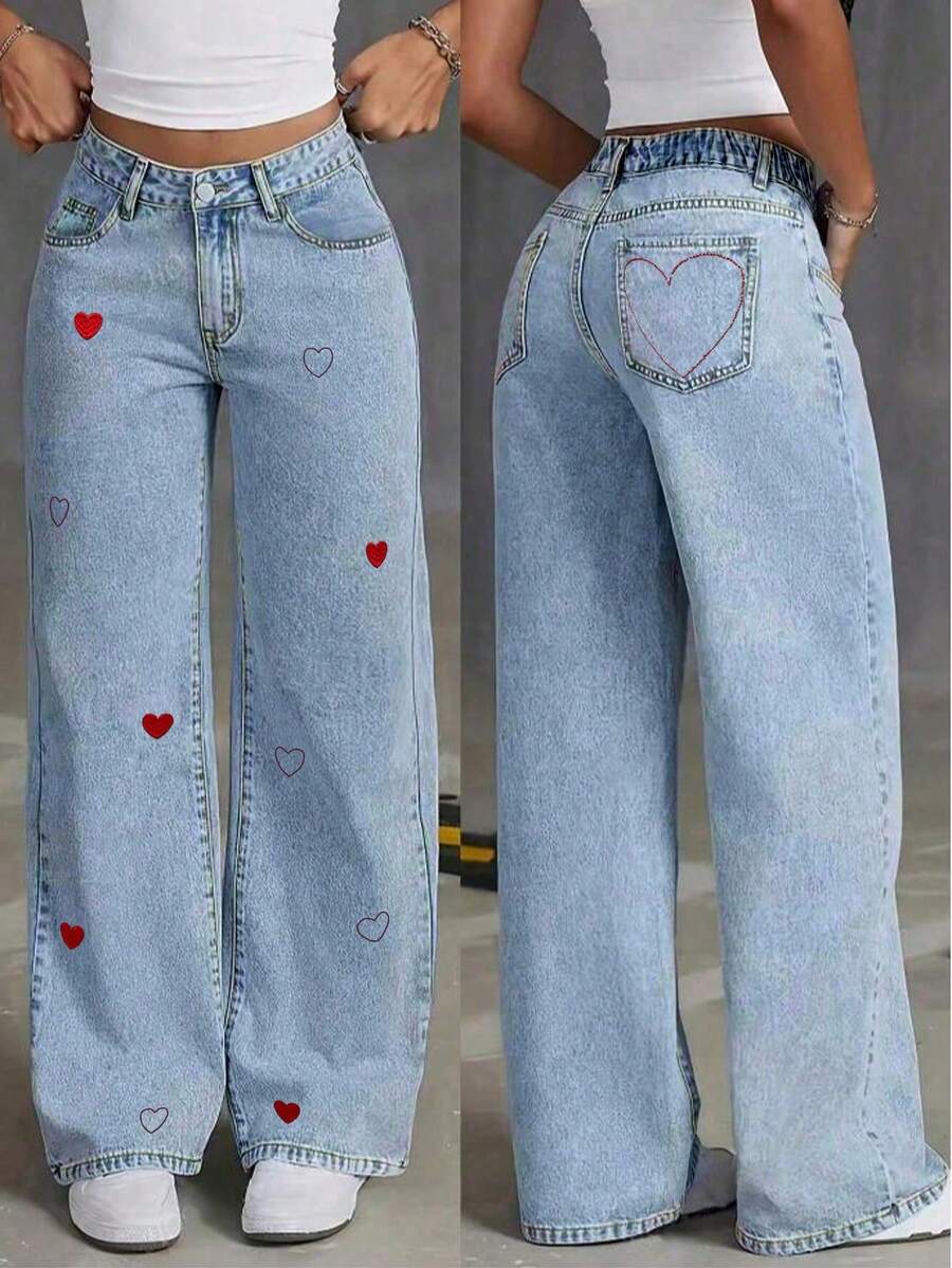 Mobula Sound 休闲优雅直筒牛仔裤，百搭时尚，适合春夏穿着，休闲、正式、度假、约会、上学、日常、旅行、机场等各种场合，女士刺绣服饰 - 藍色 - 查看 1