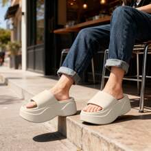 Zapatillas de casa mujer zapatillas de casa, Sandalias de plataforma,zapatillas de estar por casa mujer,fáciles de poner y quitar, material EVA, suave y cómodo, transpirable y resistente al desgaste, adecuadas para caminar a diario, ir de compras, vacaciones en la playa, piscina, uso en baños interiores. - Beis - Ver 4
