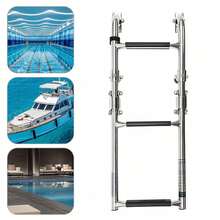 3 Step Folding 304 Stainless Steel & PVC Boat Ladder Silver & Black - 1 - View 3