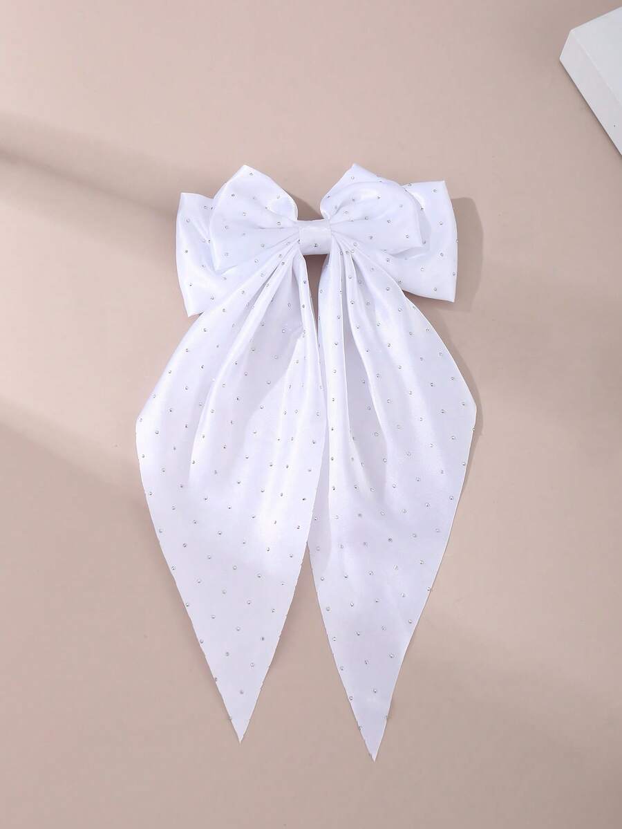 1 chiếc kẹp tóc nơ đính đá trắng tối giản, thanh lịch dành cho nữ, thích hợp sử dụng hàng ngày, dự đám cưới, tiệc tùng, lễ hội, trang trí Ramadan. - trắng - Xem 1