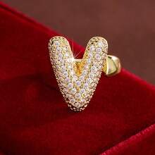 1pc English Letter Design Cubic Zirconia Inlaid Adjustable Open Ring For Women - Multicolor - View 23