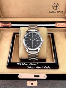 Pablo Raez 1件装 原装男士黑色经典腕表 魅力酷炫不锈钢奢华男士腕表 50米防水 AAA级夜光简约珠宝日历时钟 男士重型钢表链 不易褪色银色珠宝 知名品牌 全新休闲时尚 - 均碼 - 查看 8