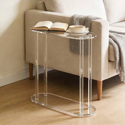 一套亚克力沙发边桌，易于组装，可拆卸窄边桌，适用于卧室、客厅、浴室、走廊。