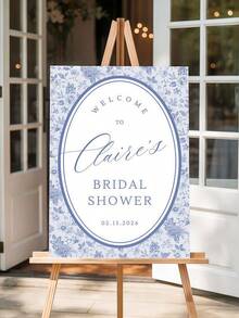Customizable Bridal Shower Welcome Sign, Blue Floral Pattern Personalized Wedding Party Welcome Sign, Custom Bridal Party Decoration, Foam Board Welcome Sign Suitable For Display On An Easel. - Multicolor 01 - View 4