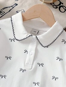 Camisa polo con lazo para niñas, camiseta de manga corta, estilo escolar, para verano - Blanco - Ver 3