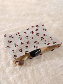 1pc Portable Cosmetic Bag With Cherry Pattern Double-Sided Printing, Zipper Travel Makeup Pouch, Multi-Functional Toiletry Organizer - Multicolor - View 4