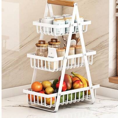 便携式 2/3 层金属水果篮 - 高容量台面储物袋，采用可拆卸矩形设计，可拆卸台面储物架，多功能沥水水果零食蔬菜架，适合家庭厨房。