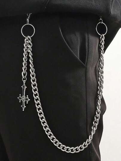 1pc Punk Cross Pendant Pants Chain, Unique Design Suitable For Men, Halloween Pants Accessory, Gift For Boyfriend