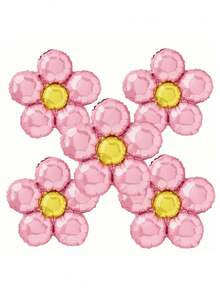 5pcs 18-Inch Pink Daisy Flower Foil Balloons, Decoration For Birthday Party, Festival, Anniversary - Multicolor - View 3