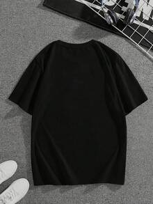 200g Pure Cotton Men's T-Shirt, New Fashion Short Sleeve Vacation Print Round Neck T-Shirt - màu đen - Xem 2