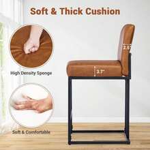 24 pulgadas alto contador de altura de la barra de taburete conjunto de 1, faux cuero de la barra con la espalda y el marco de metal, sin brazos tapiceado de la silla de la barra de taburete para la isla de la cocina comedor - Marrón - Ver 4