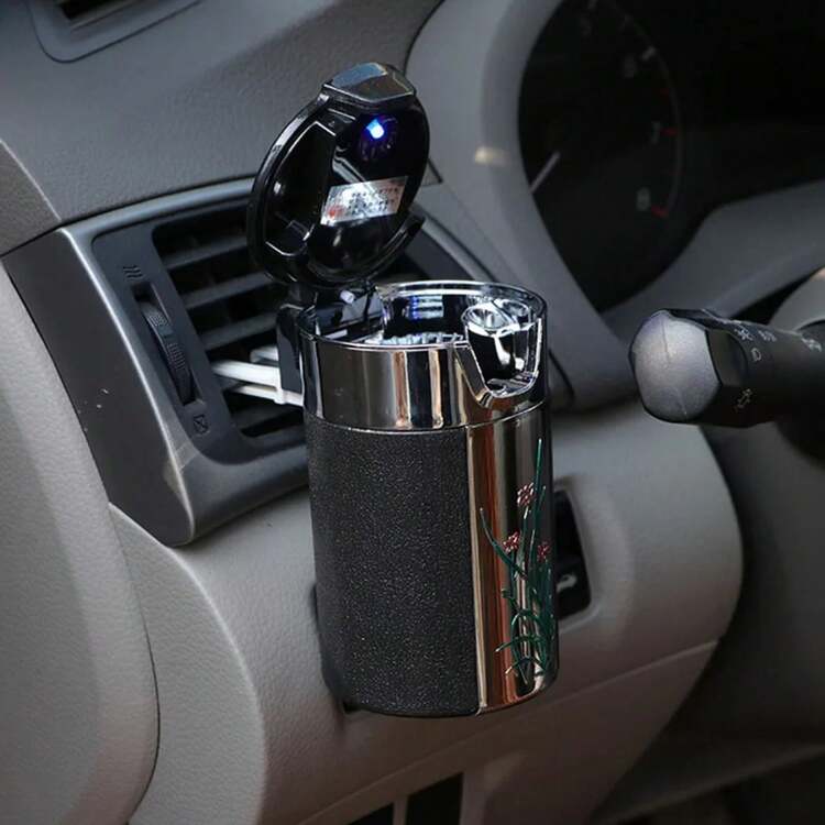 CHIZIYO, elás nuevo Cenicero portátil para cigarrillos y cigarros, Cenicero de fibra de carbono sin humo para coche con luz Led U4PY - A - Añade 8