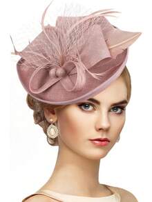 Tea Party Hat For Women - Rose Red Derby Fascinator With Detachable Headband (9.64"X7.87" / Head Circumference 21.5"-23.5") - Lightweight Feather & Polyester - Hồng - Xem 8
