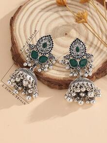 一对优雅的波西米亚风水滴形耳环，镶嵌水钻，饰有铃铛和流苏，适合女性和女孩日常佩戴，也适合节日、婚礼和派对等场合/珠宝礼品 - Jhumka - 查看 3