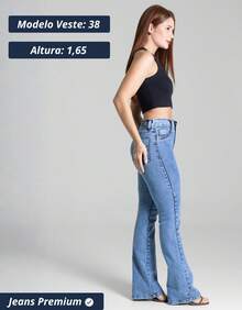 Calça Sawary Jeans Feminina Cintura Alta Flare Boot Cut Lycra Elastano Boca de Sino Confortável Premium Original Bonita - Azul - Visão 5
