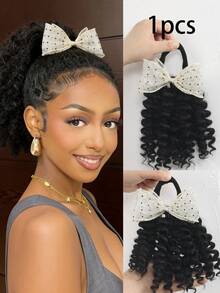 1 Tóc giả đuôi ngựa bện tay 8 inch, tóc giả tổng hợp có chi tiết nơ, có thể tháo rời và tái sử dụng, lý tưởng cho phụ nữ. - Màu đen tự nhiên - Xem 16